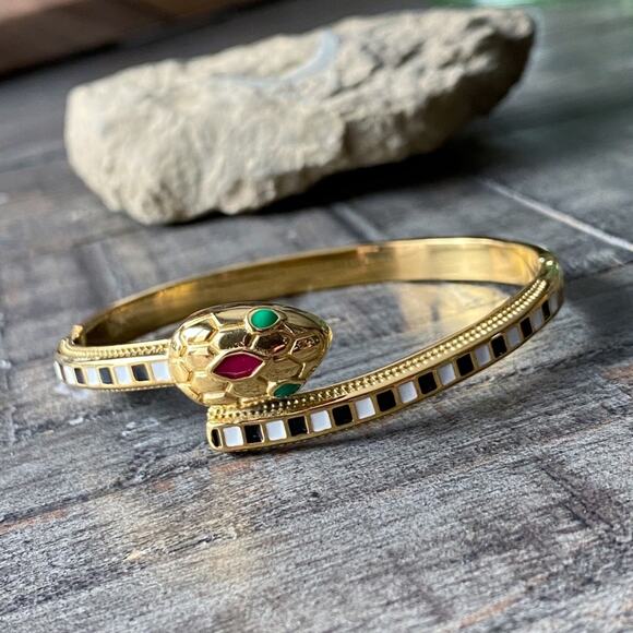 NEW Black and White Striped Serpent Bangle Bracelet - Picture 14 of 16